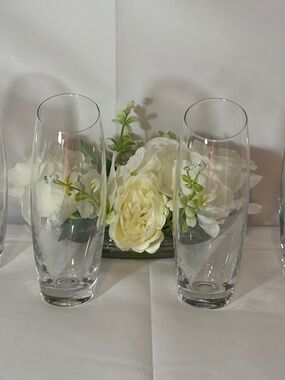 Set of 4 Clear Stemless Champagne Flutes – Angled Slanted Rim – Modern 6" Glasse